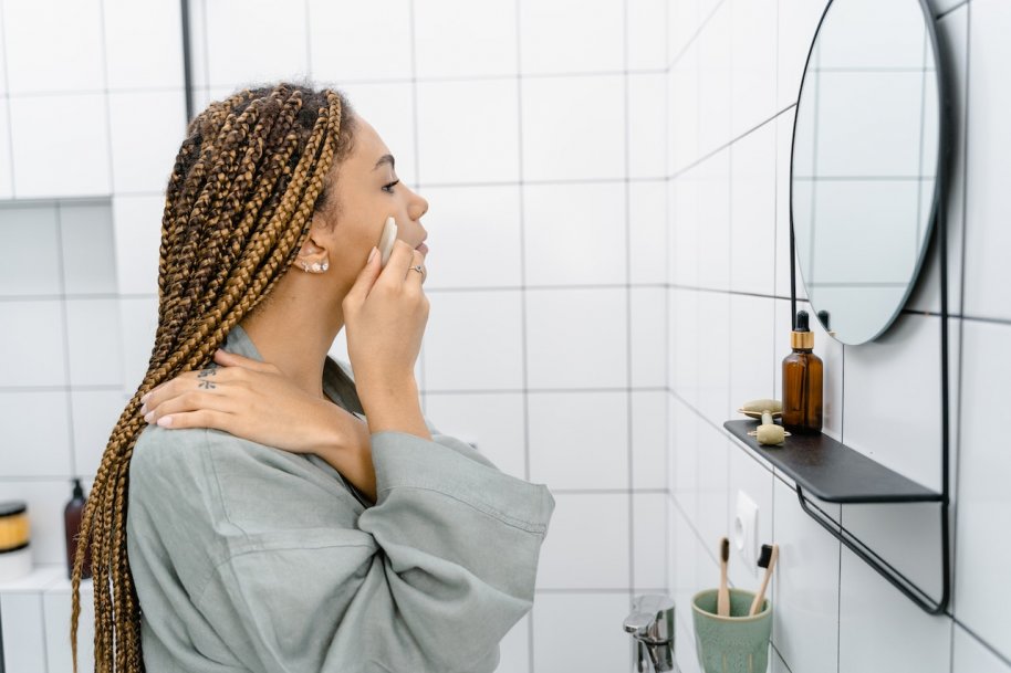 woman treating blackheads