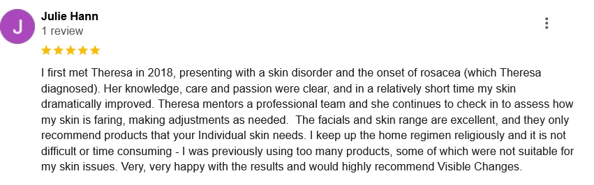 A customers Gogle review on our Rosacea treatment